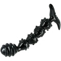 Black Master Series Manticore anal plug with a ribbed, studded shaft and a T-shaped base on a white background.