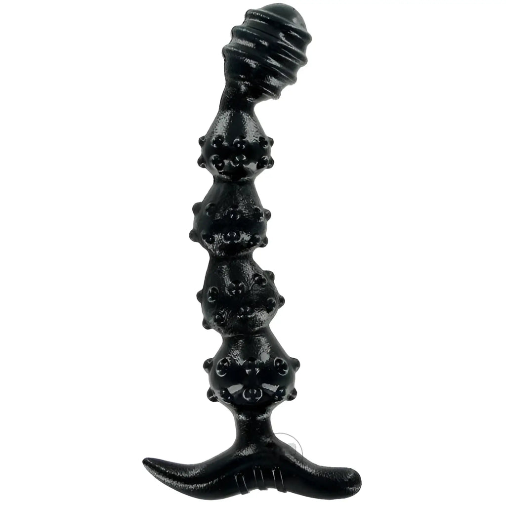Master Series Manticore black silicone anal plug with a textured, multi-beaded shaft and a wide, curved base.