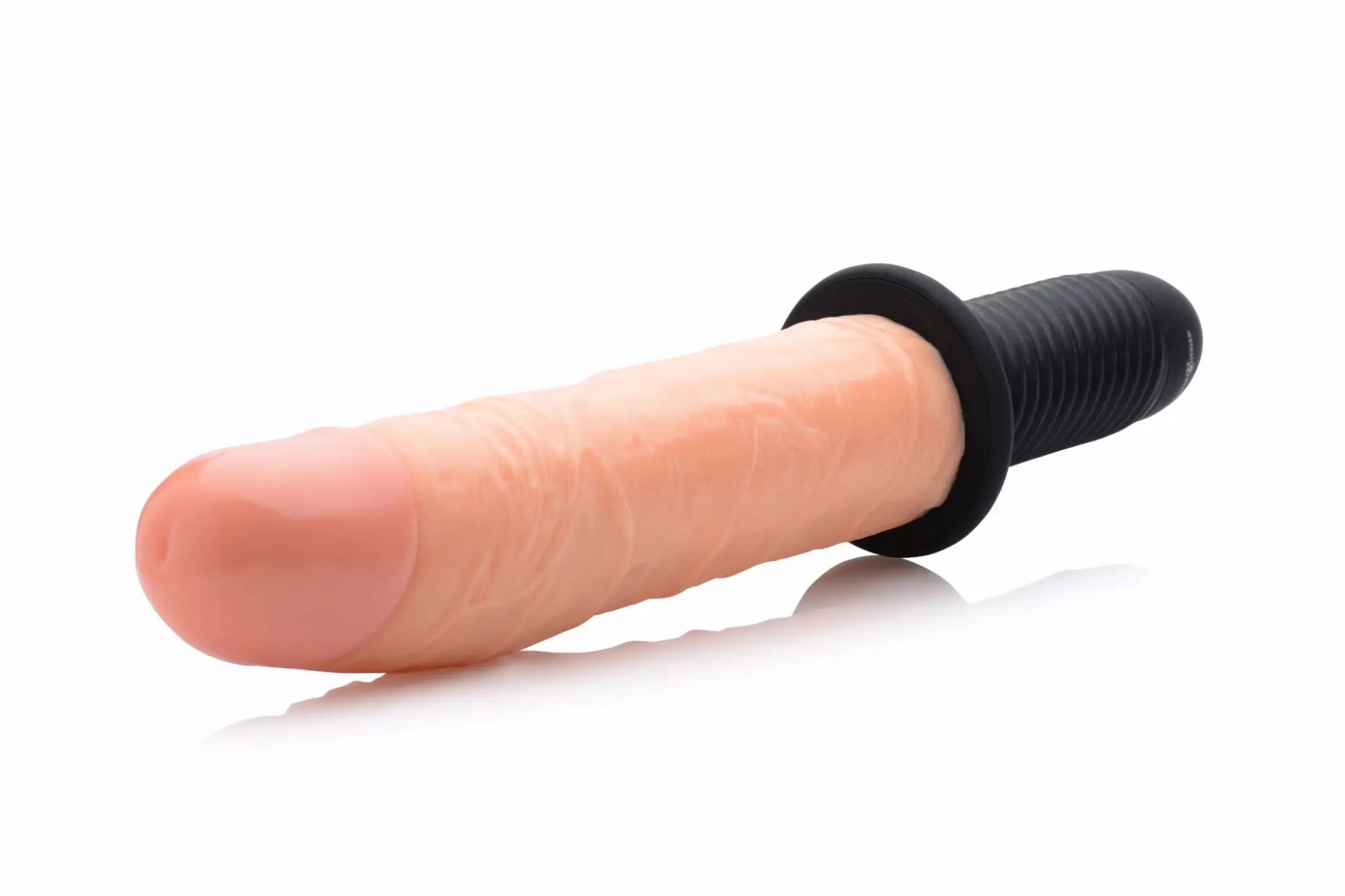 Master Series Onslaught XL thruster with a realistic, skin-toned textured shaft and a black ribbed handle base.