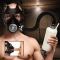 Master Series Overload Stroker Gas Mask Kit: A black mask with a hose attached to a white bottle, featuring an inset.