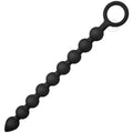 Master Series Pathicus: 9 black silicone anal beads with a tapered tip and a ring pull handle on a white background.