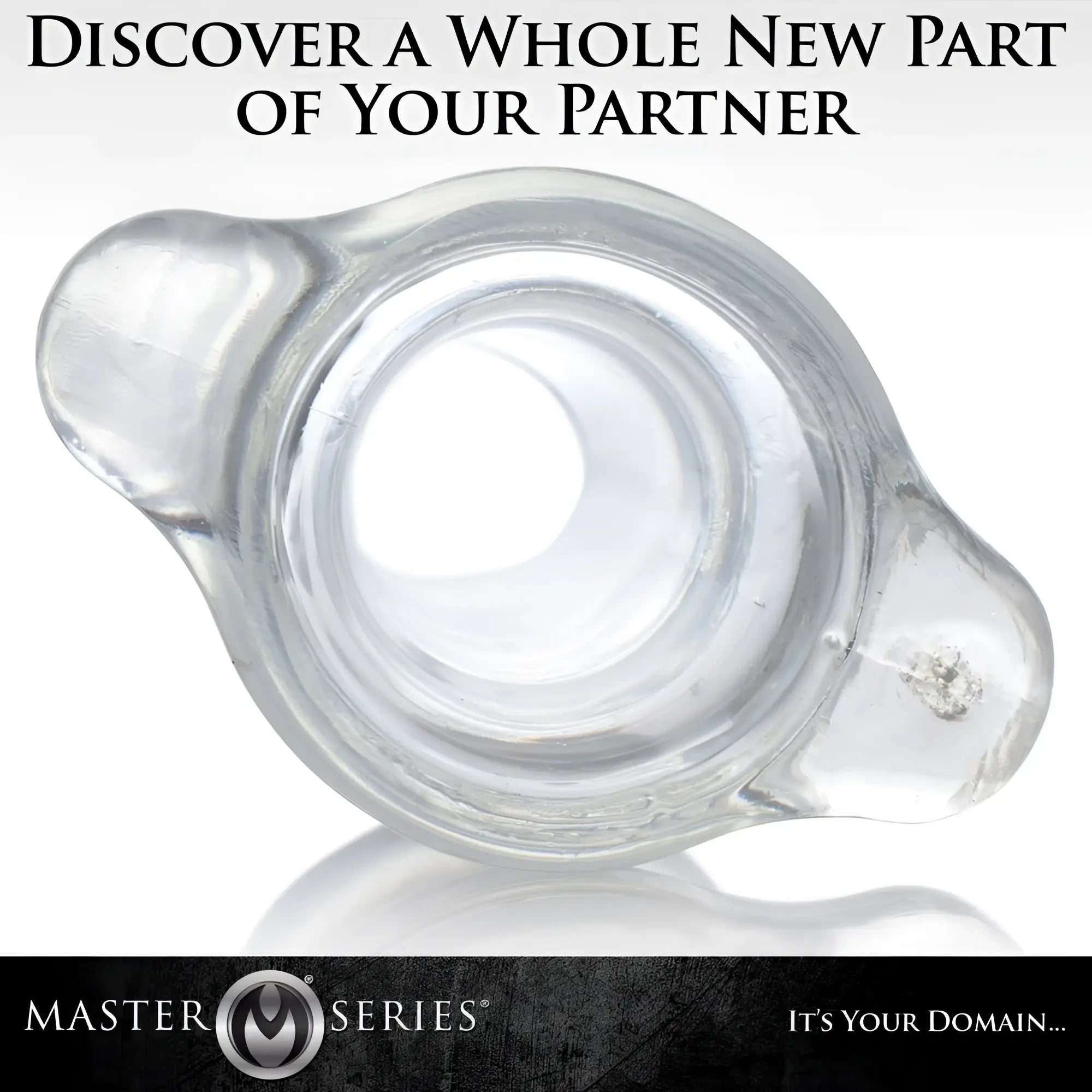 Master Series PeepHole Clear Hollow Anal Plug, shown from the top, featuring a transparent, hollow-centered design.