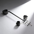 Master Series The Penis Pillory: A black leather and metal device featuring an adjustable rod, cuffs, and gate mechanism.