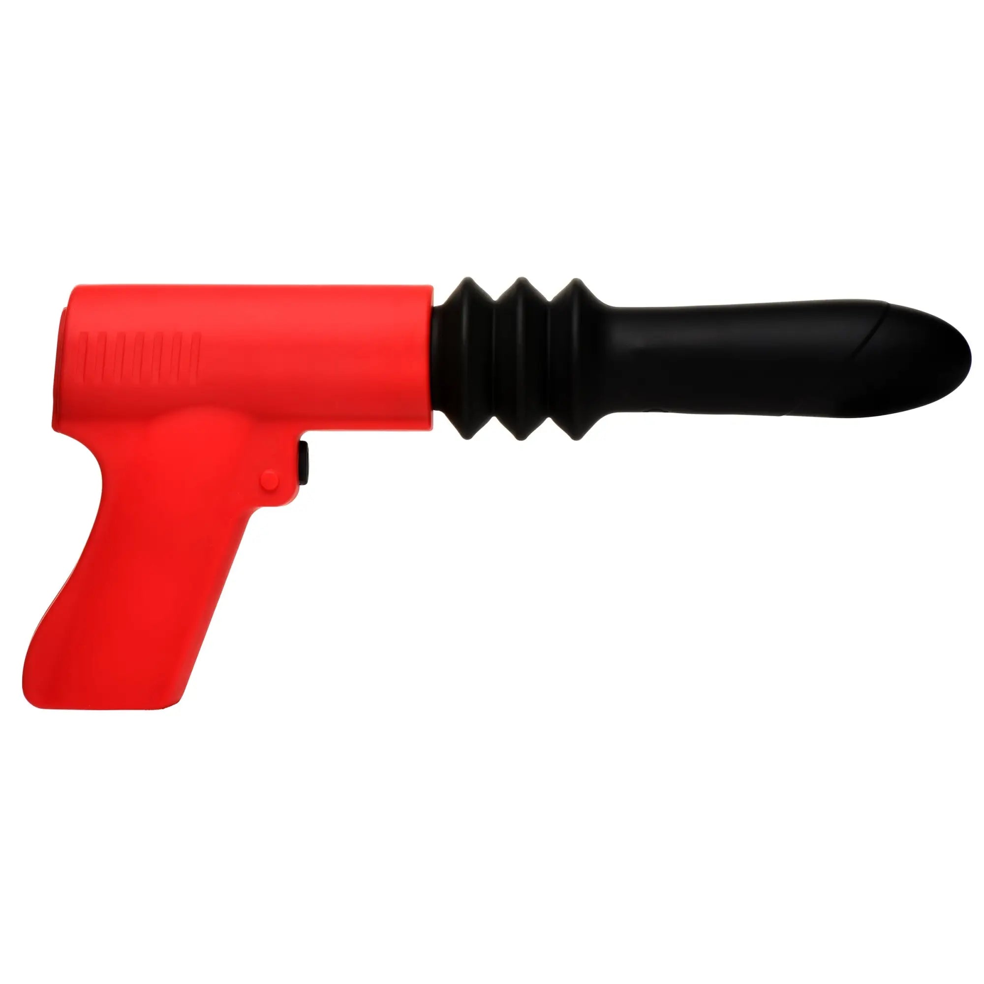 Master Series Pistola Pounder: red pistol-grip handle with a black silicone shaft and flexible, ribbed neck.
