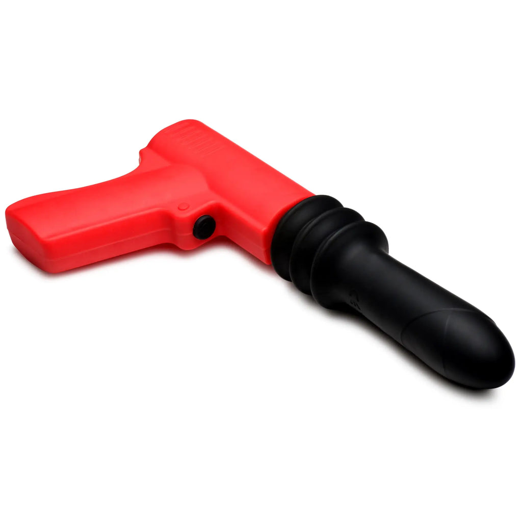 Master Series Pistola Pounder: red, pistol-grip handle with a black, smooth, ribbed thrusting attachment.