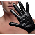 Master Series Pleasure Poker black textured glove featuring phallic-shaped fingers and a ridged palm grip.