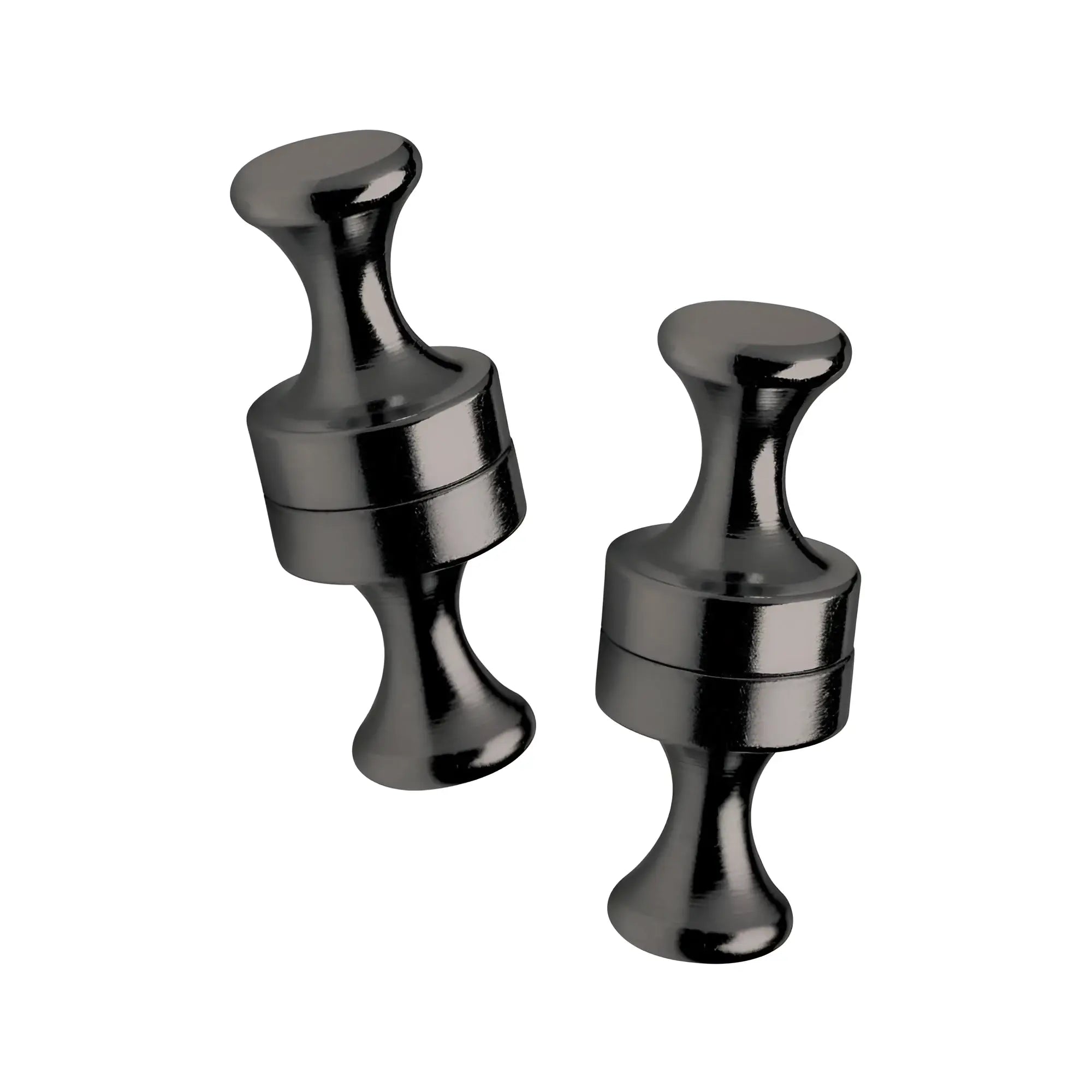 Two black Master Series Power Pins magnetic clamps with a sleek, hourglass-shaped metallic design.