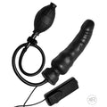 Master Series Ravage: black, textured, inflatable vibrating dildo with a hand-pump bulb and remote controller.