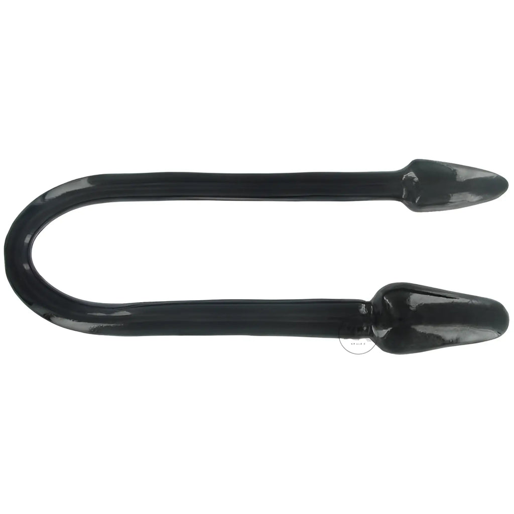 Master Series Raven Tail double-sided black silicone anal plug with two tapered tips connected by a flexible loop.