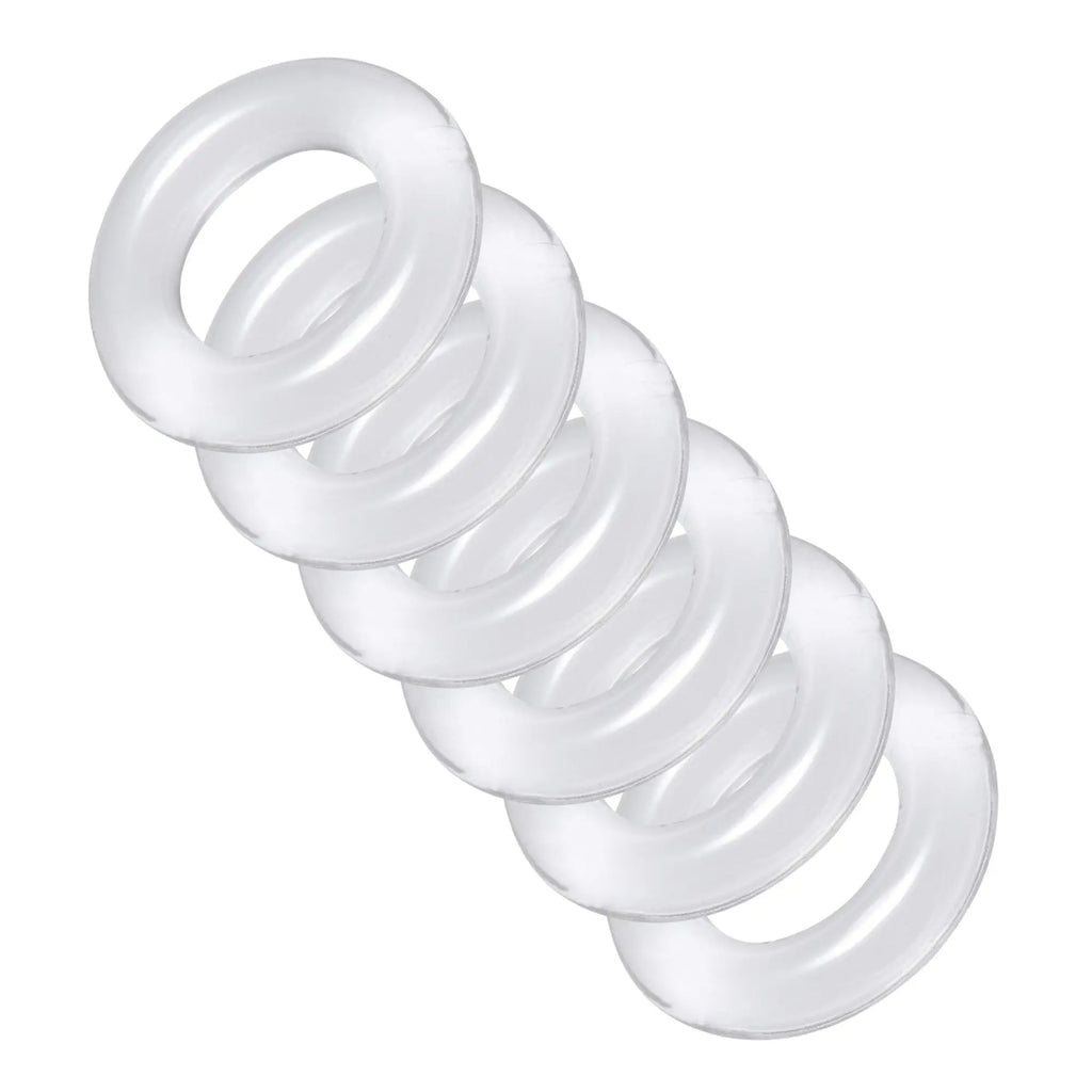 Master Series Ring Master Custom Ball Stretcher Kit: Five smooth, clear, circular rings stacked diagonally.