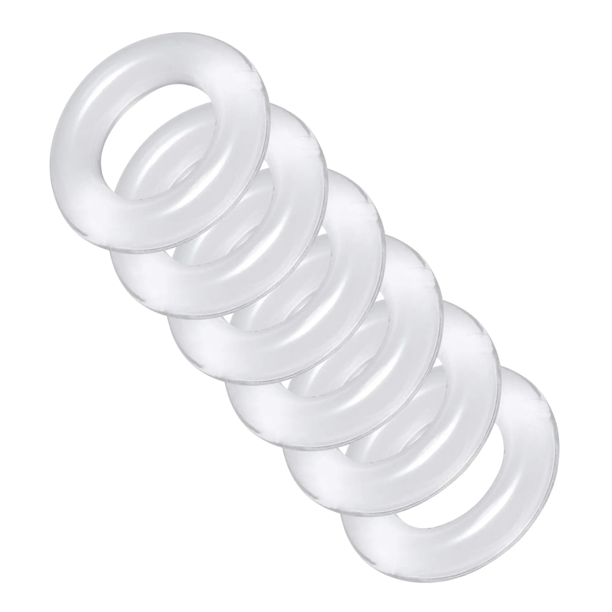 Master Series Ring Master Custom Ball Stretcher Kit: Five smooth, clear, circular rings stacked diagonally.