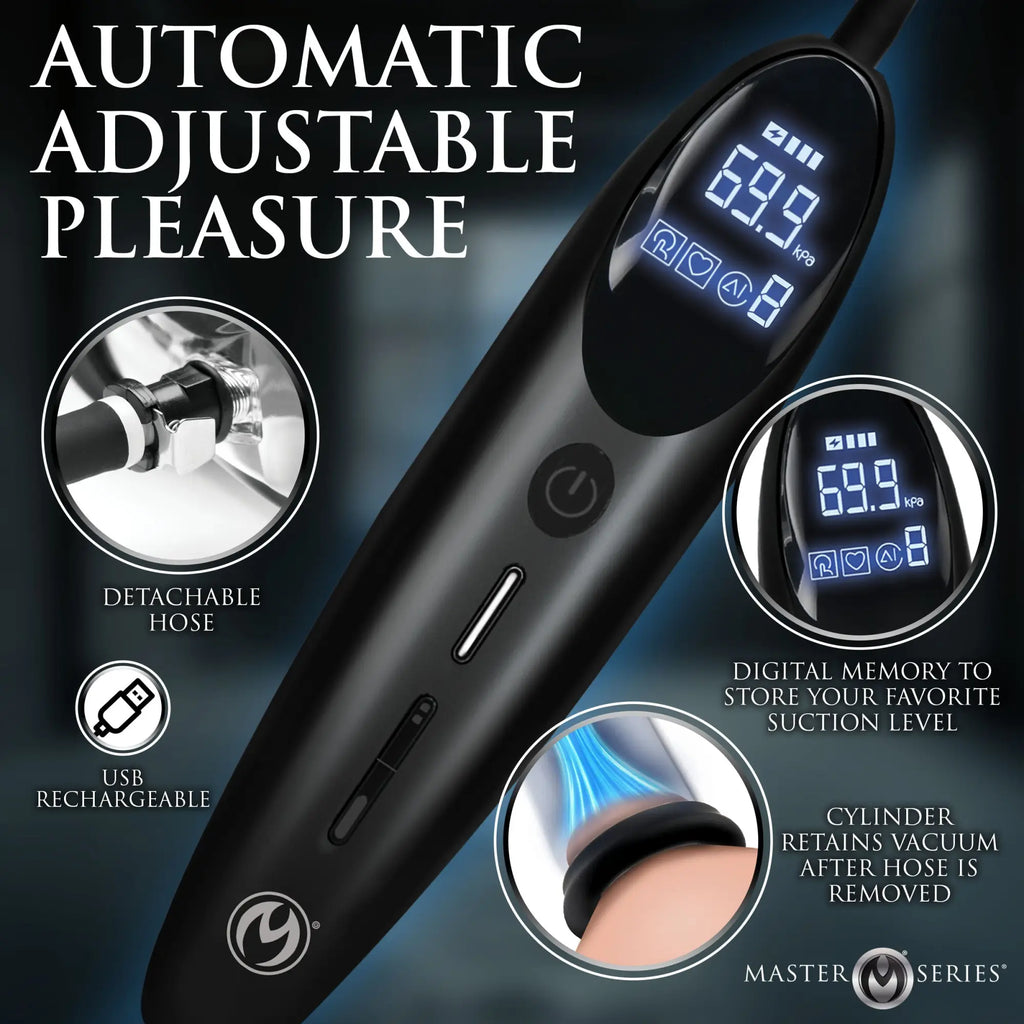Black Master Series Rosebud Driller pump with digital display, detachable hose, and suction control features.