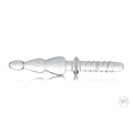 Master Series Saber glass thruster in clear, featuring a tapered, ridged probe design with a flared base.