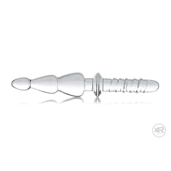 Master Series Saber glass thruster in clear, featuring a tapered, ridged probe design with a flared base.