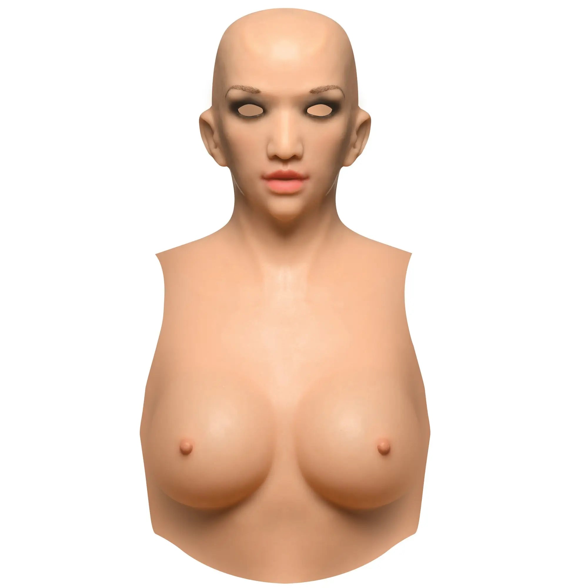 Master Series silicone head and C-cup breast skin suit in a pale flesh tone, shown from the chest up.