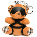 Master Series ShiBeari keychain: tan teddy bear with plaid accents, black eye mask, and decorative black rope binding.
