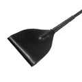 Master Series black riding crop featuring a wide, flat leather head and a short, textured handle.