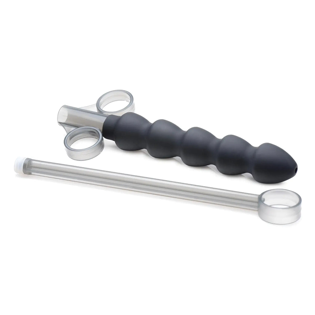 Master Series Silicone Links Lubricant Launcher: a black, multi-bead attachment with a clear applicator plunger.