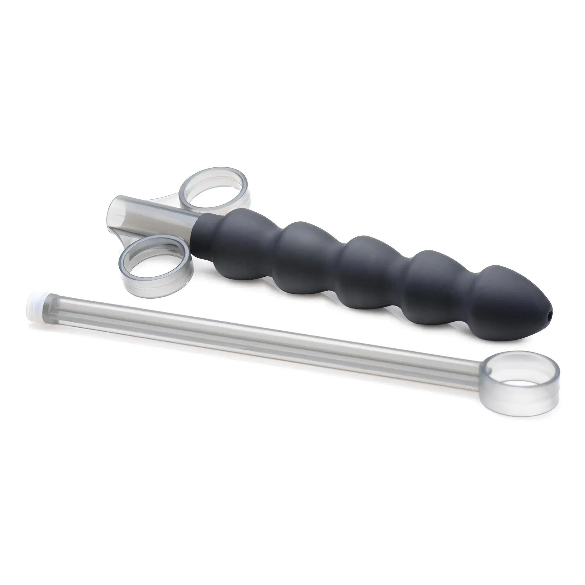 Master Series Silicone Links Lubricant Launcher: a black, multi-bead attachment with a clear applicator plunger.