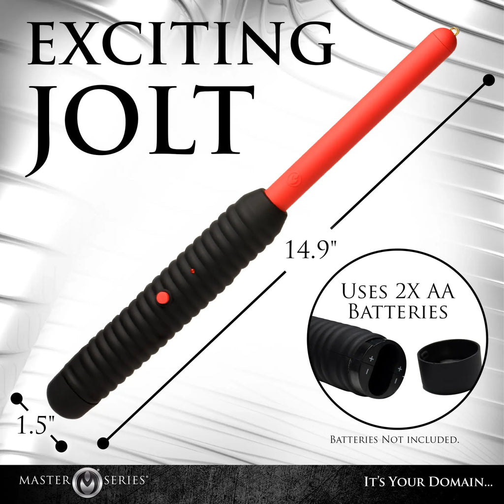 Master Series Spark Rod Zapping Wand: a 14.9-inch red-and-black ribbed wand with a control button and battery slot.