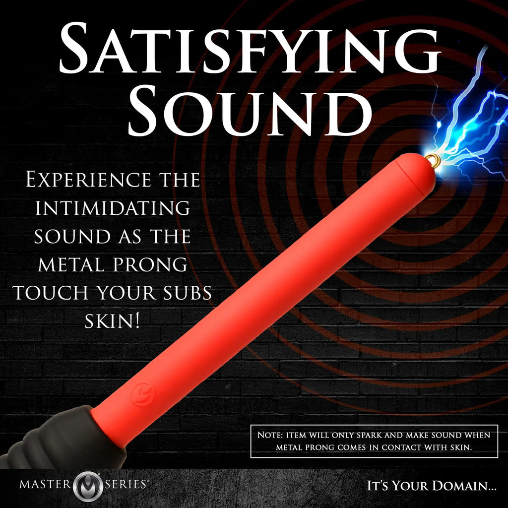 Master Series Spark Rod Zapping Wand: a red, cylindrical wand with a metal tip emitting blue electrical sparks.