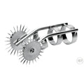 Master Series Spikes Double Finger Pinwheel: a silver, stainless steel sensory tool with two spiked, rotating wheels.