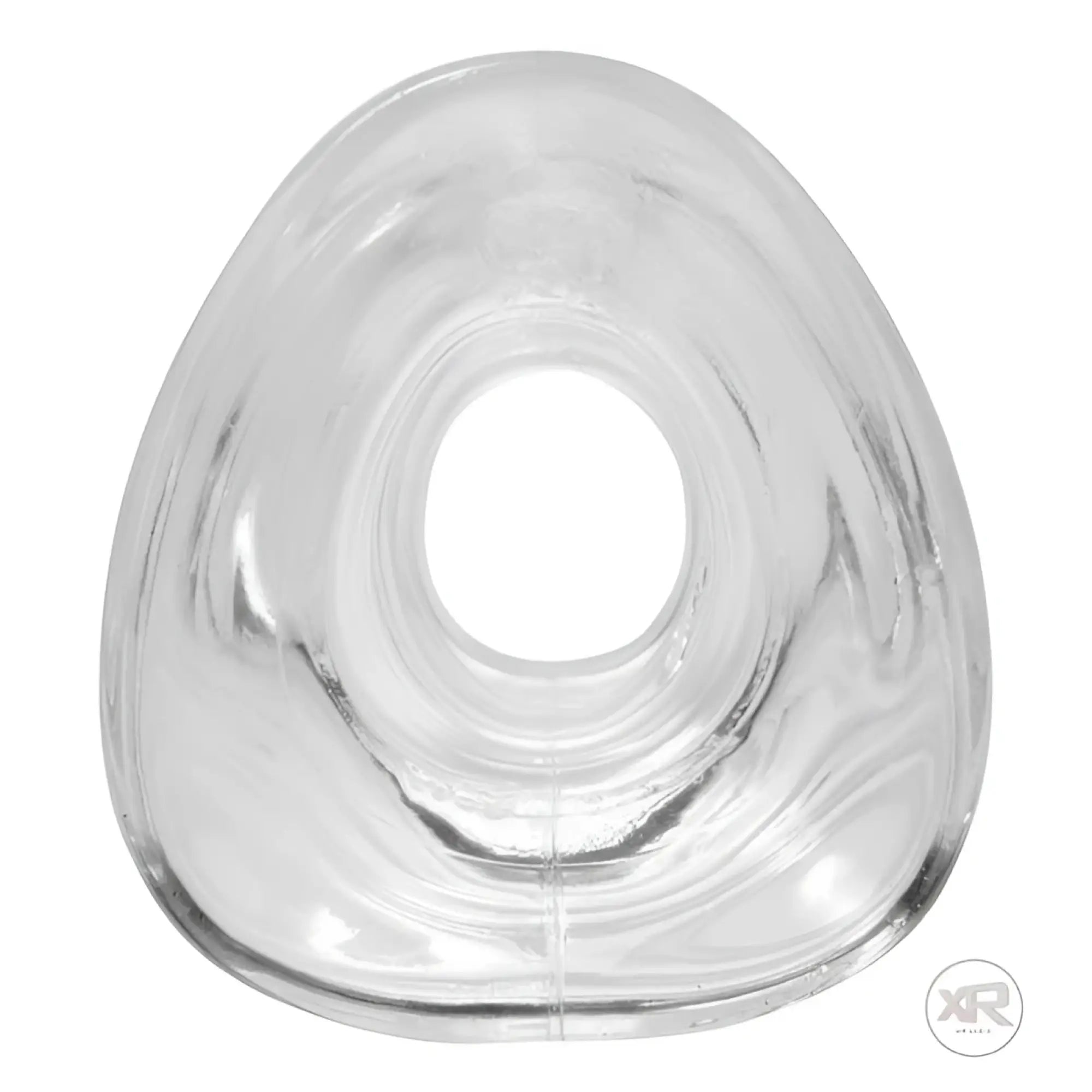 Master Series Spread Me Open hollow anal plug: a clear, transparent silicone plug with a wide, tapered triangular base.