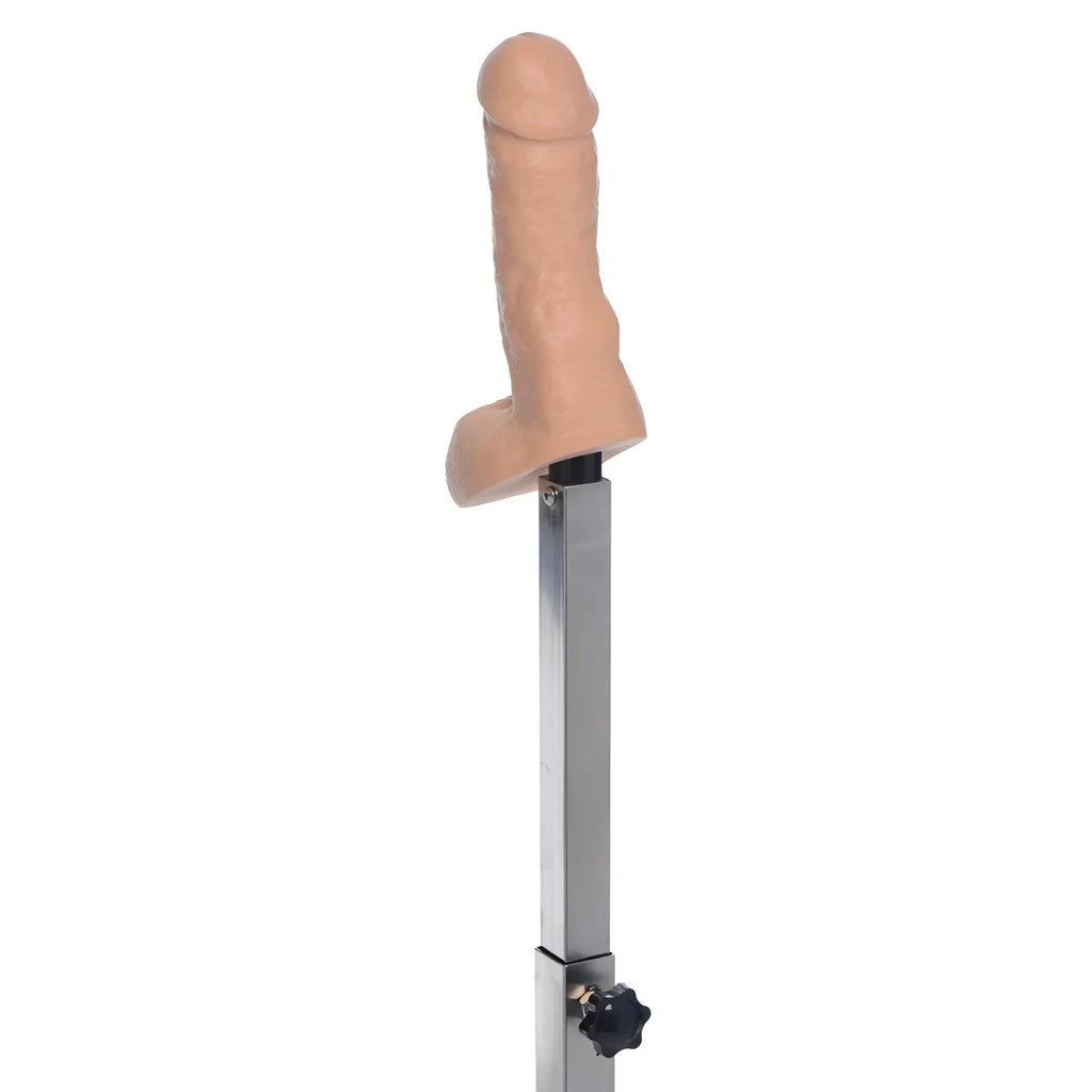Master Series Squat Anal Impaler: a flesh-toned, realistic dildo mounted on an adjustable stainless steel metal stand.