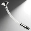 Master Series Stainless Steel Ass Funnel with a clear, curved tube and a metallic hollow anal plug.