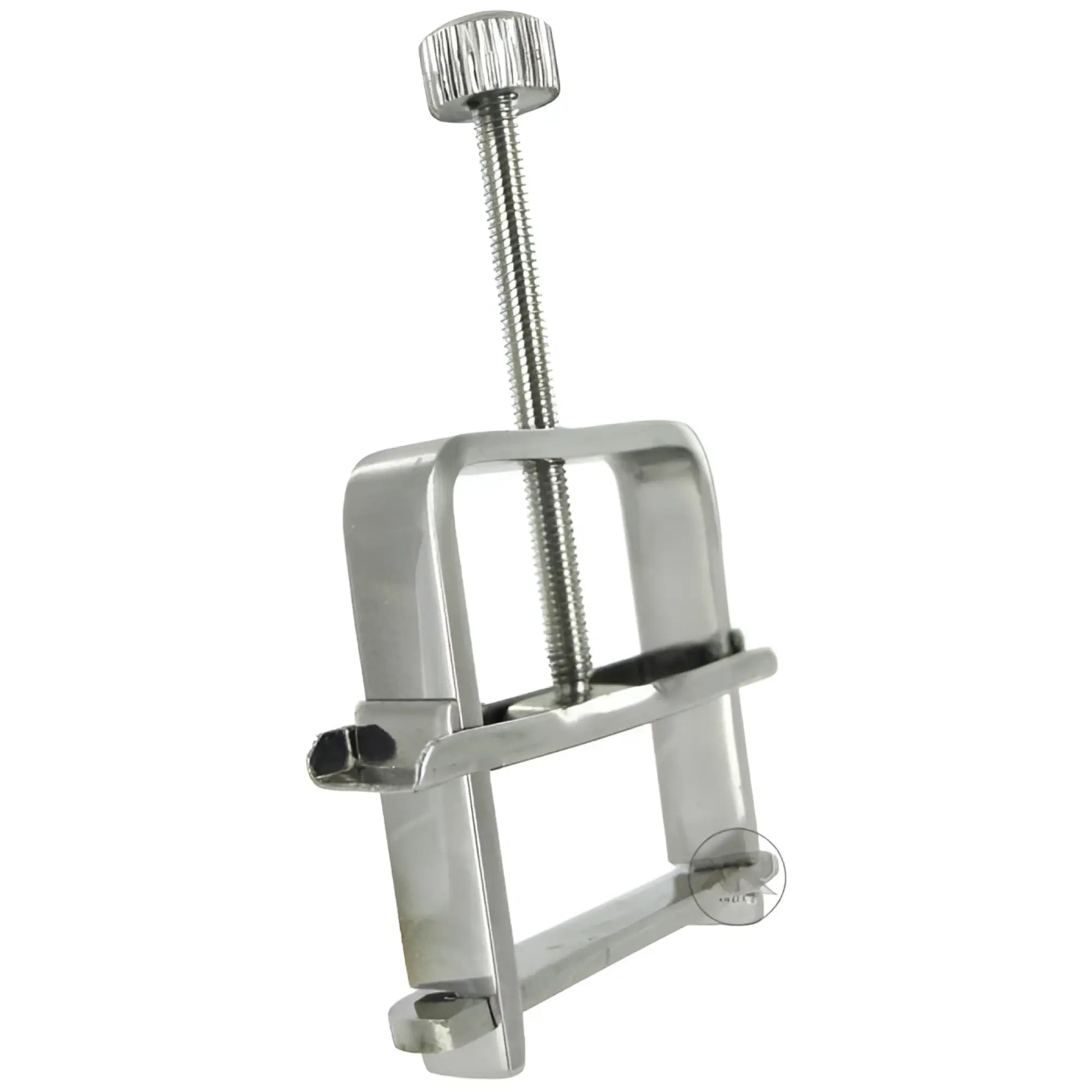 Master Series Stainless Steel Nipple Vise: A silver, metal screw-clamp style device with an adjustable knob.