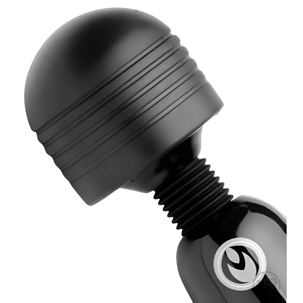 Master Series Super Charged Thunderstick: A black wand massager with a rounded silicone head and flexible ribbed neck.