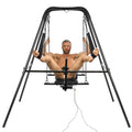 Master Series Throne Deluxe: A black, adjustable metal frame with suspension slings and a powered sex machine attachment.