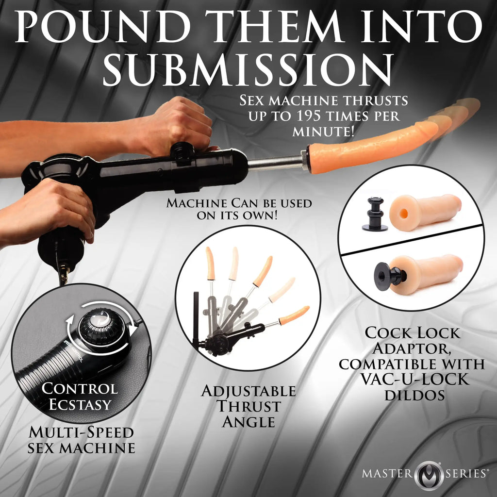 Master Series Throne Deluxe sex machine with adjustable thrust angle, multi-speed dial, and Vac-U-Lock dildo attachment.
