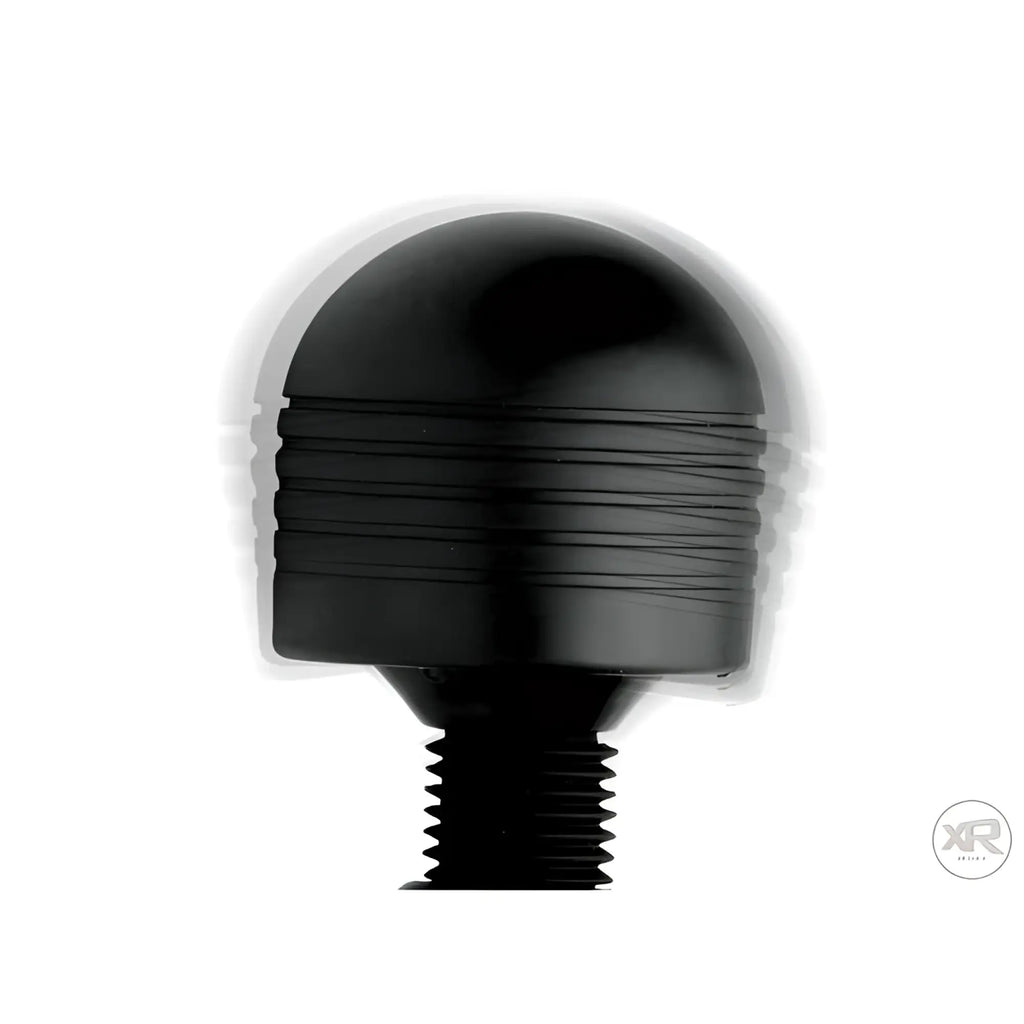 Master Series Thunderstick 2.0 black silicone ribbed wand attachment head, shown with a motion blur effect.