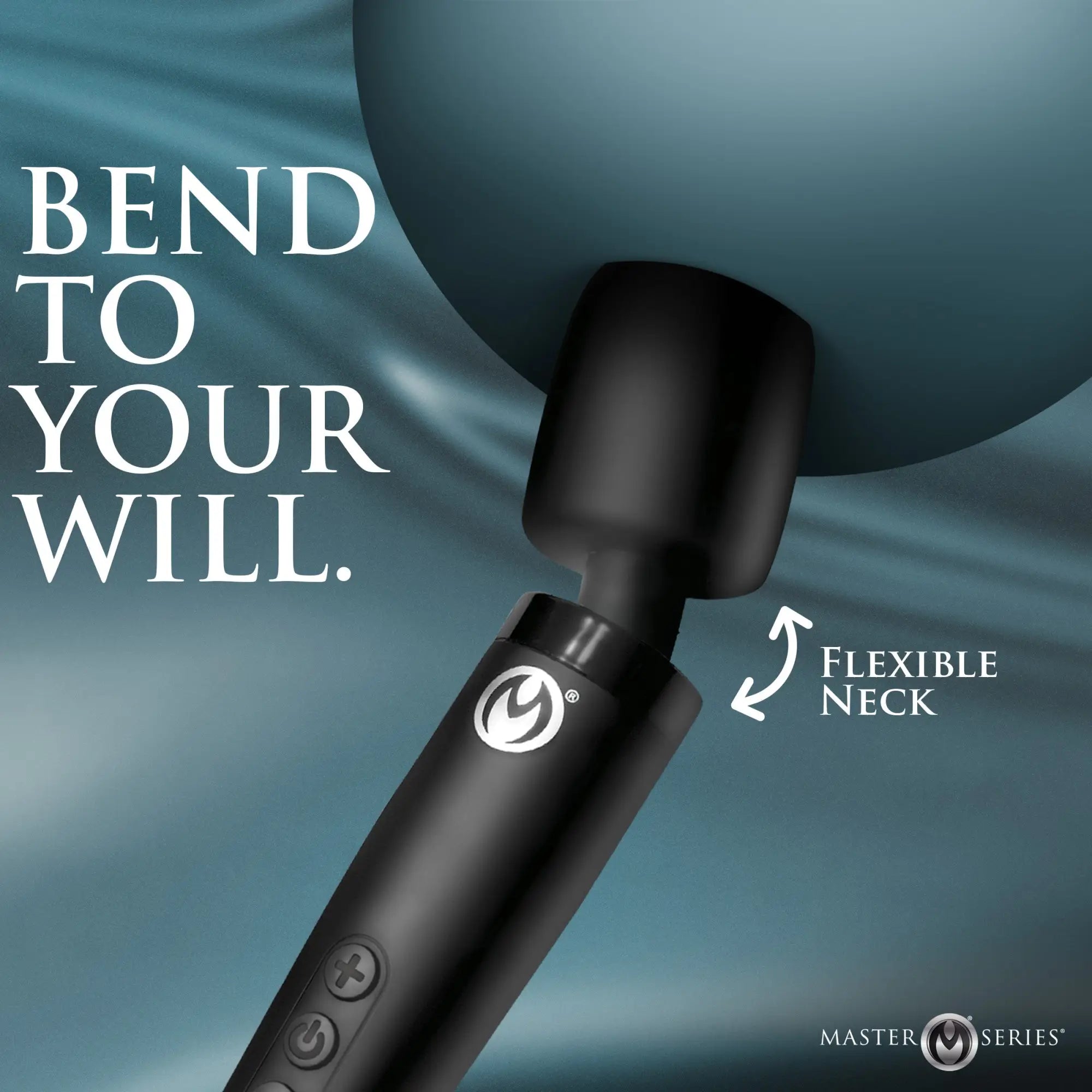 Master Series Thunderstick Pro: A black handheld wand massager featuring a flexible neck against a blue background.