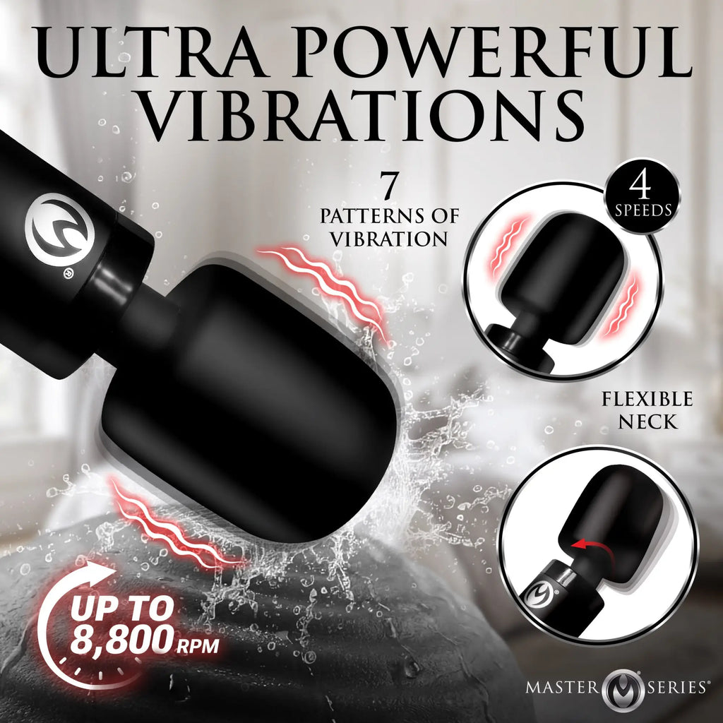 Master Series Thunderstick Pro Slim black wand massager with water splash effects, vibration patterns, and flexible neck.