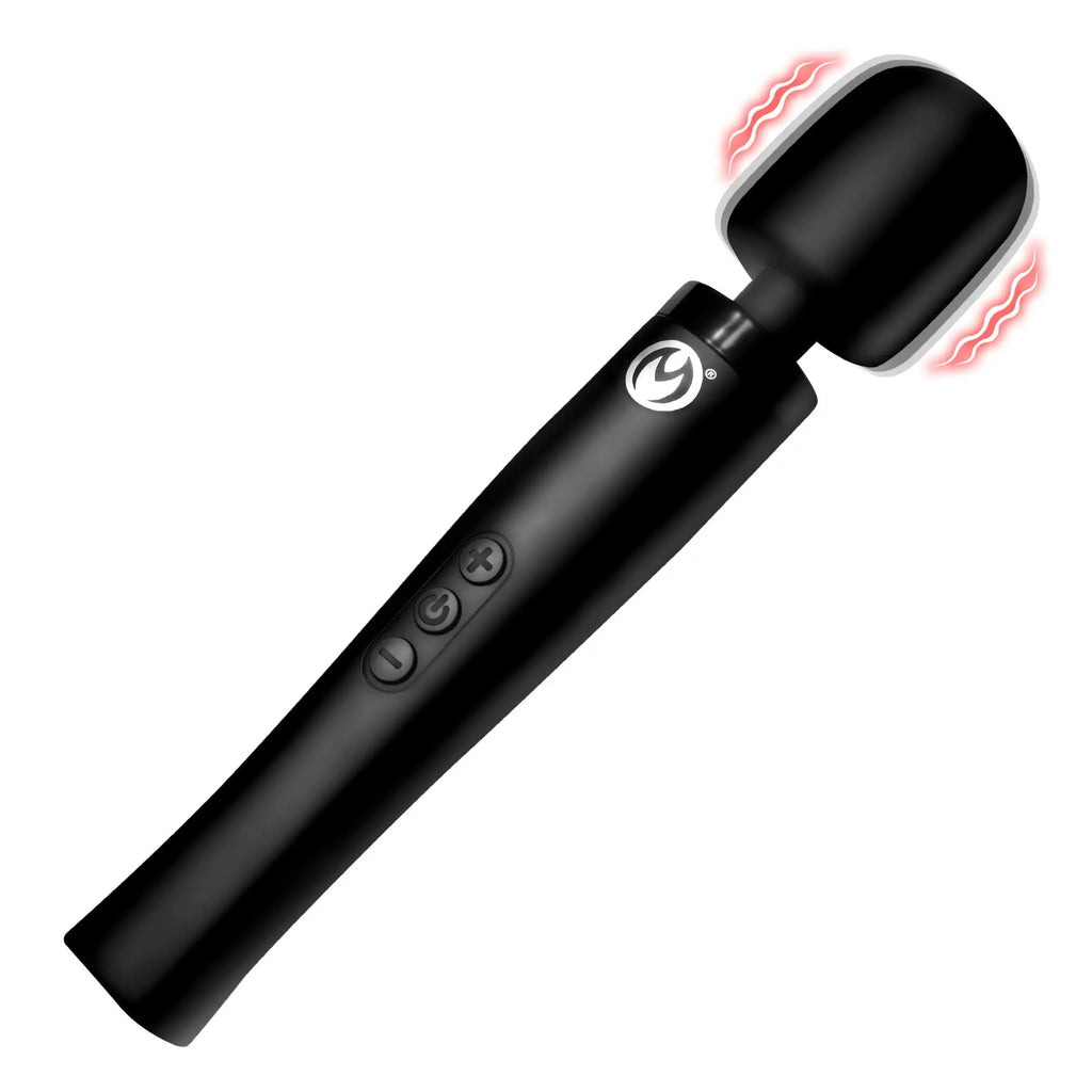 Master Series Thunderstick Pro Slim Wand Massager: sleek black handheld device with vibration icons on white background.