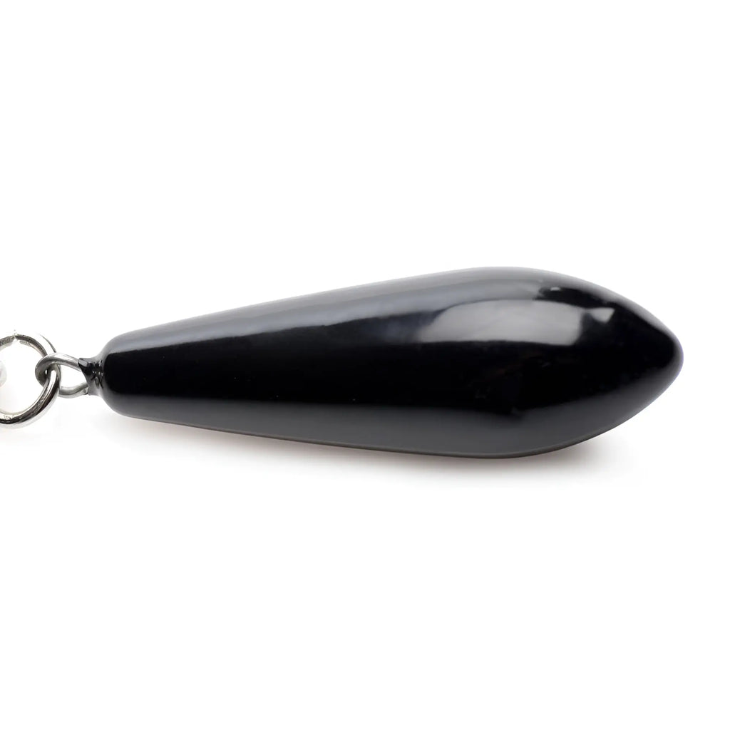 Master Series Titty Taunter: A smooth, glossy black teardrop-shaped weighted bead attached to a small silver ring.