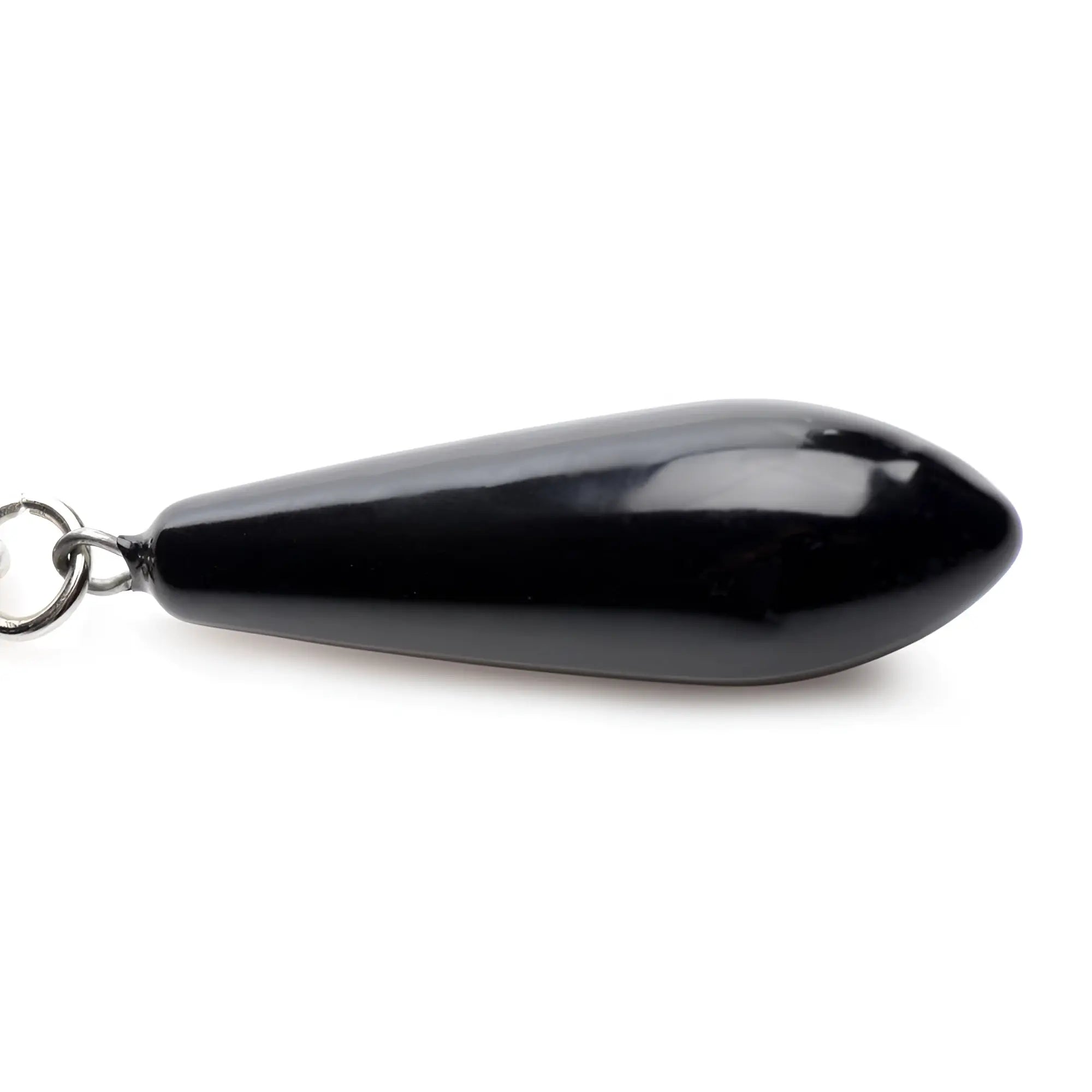 Master Series Titty Taunter: A smooth, glossy black teardrop-shaped weighted bead attached to a small silver ring.