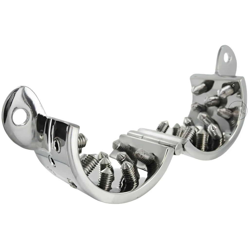 Master Series Toms Sharp Spikes CBT tool: a hinged, chrome-finished metal cuff lined with sharp internal metal spikes.