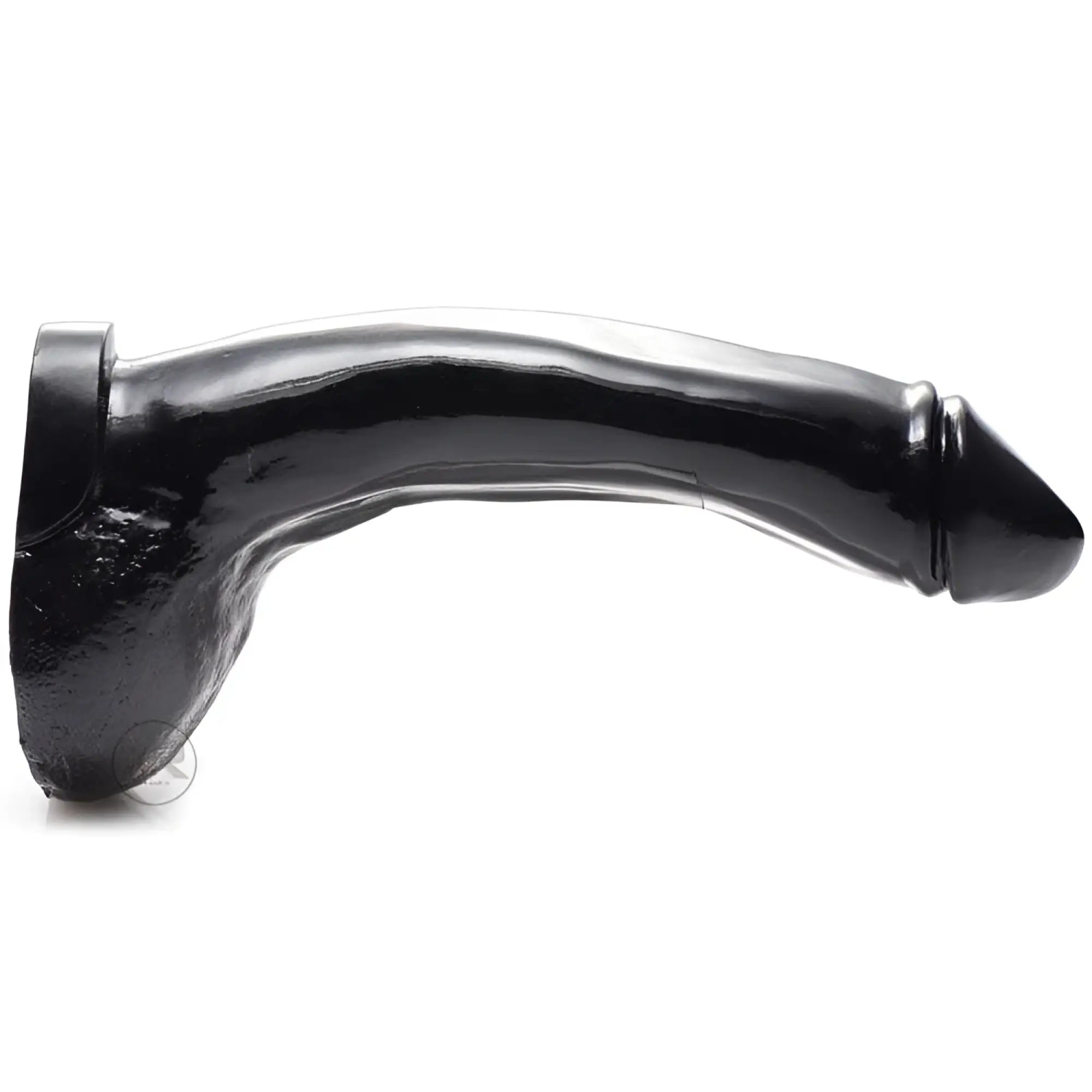 Master Series Tremendous Trevor dildo: a sleek, black, realistic curved dildo with a textured base.