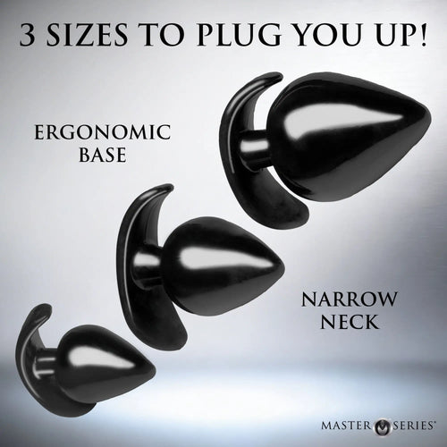 Master Series Triple Spades 3-piece set featuring black, smooth anal plugs with ergonomic bases and narrow necks.