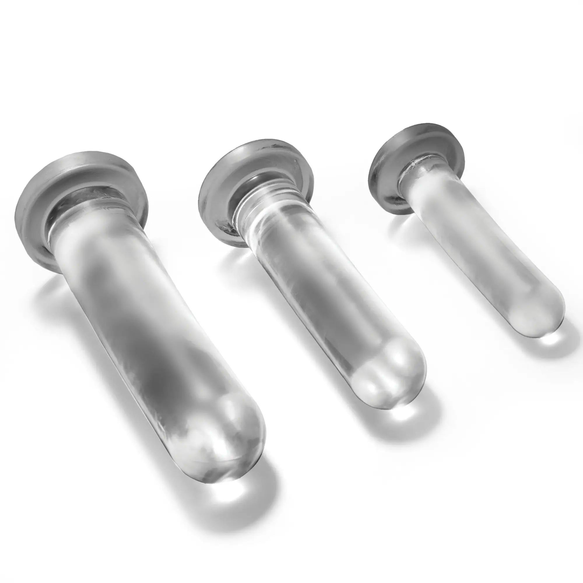 Master Series Triple Towers 3-piece dilator set: three clear, cylindrical glass dilators of varying sizes.