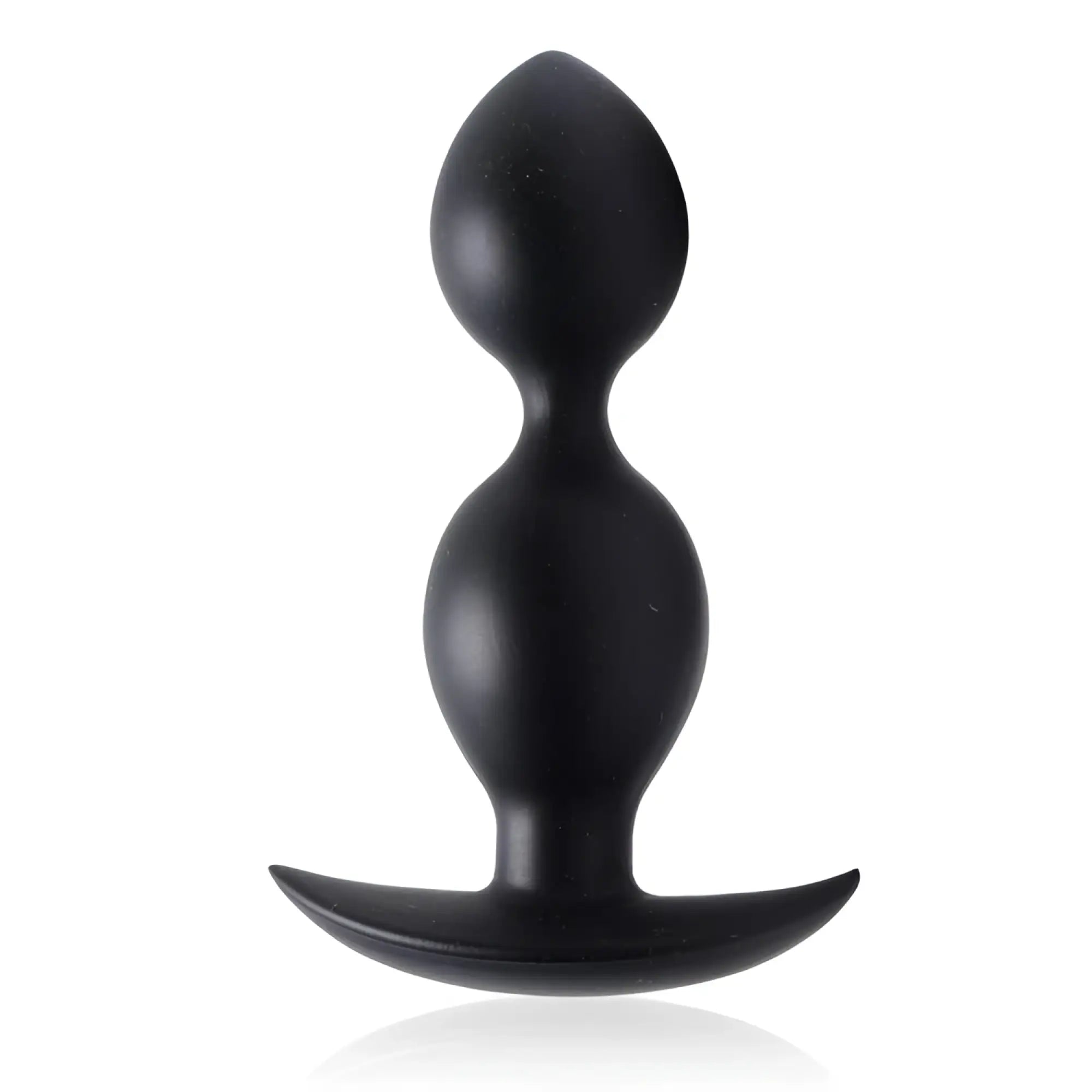 Master Series Weighted Beaded Anal Plug in matte black, featuring two spherical beads and a curved base.