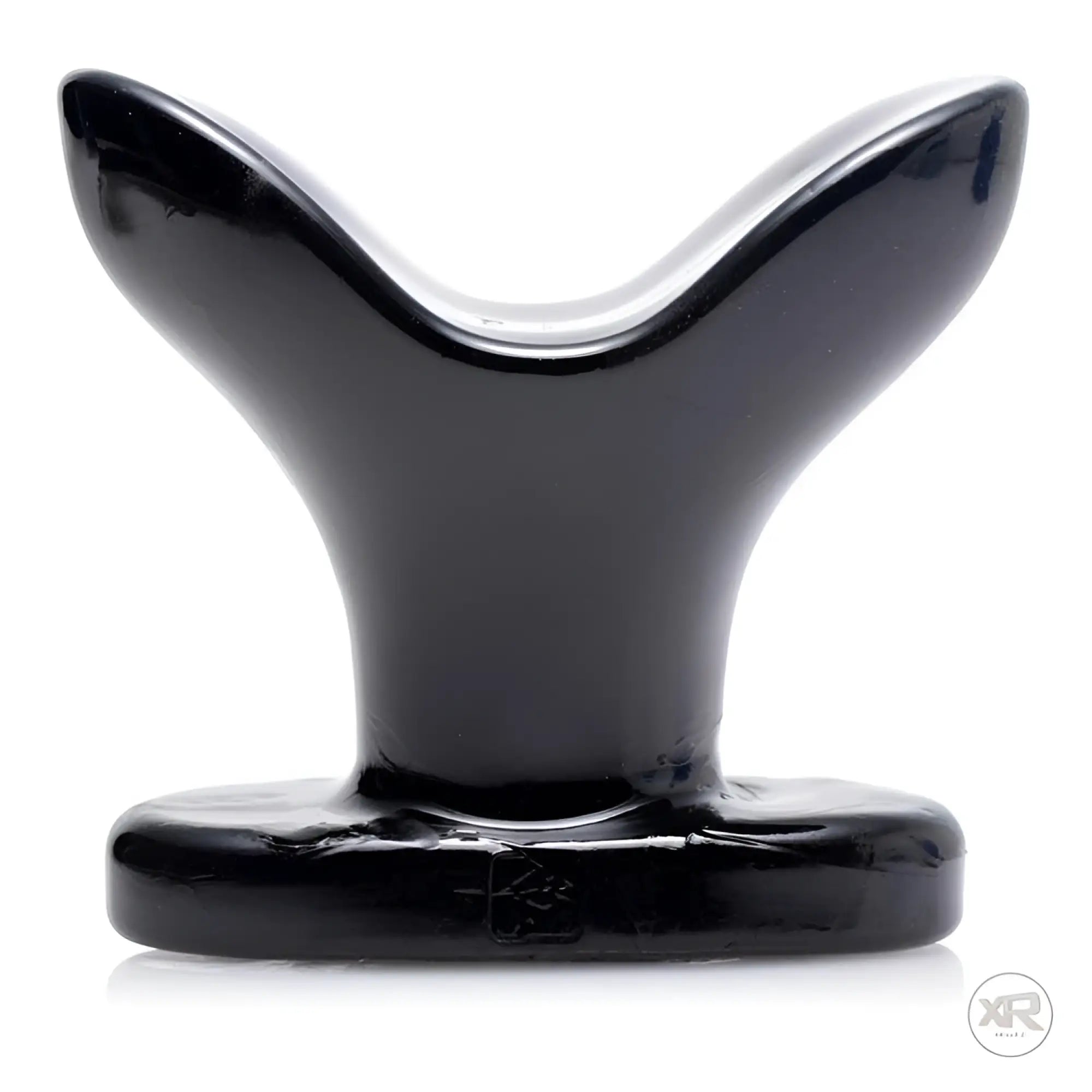 Master Series XL Ass Anchor, a smooth, glossy black, flared-base anal plug with a curved, Y-shaped top.