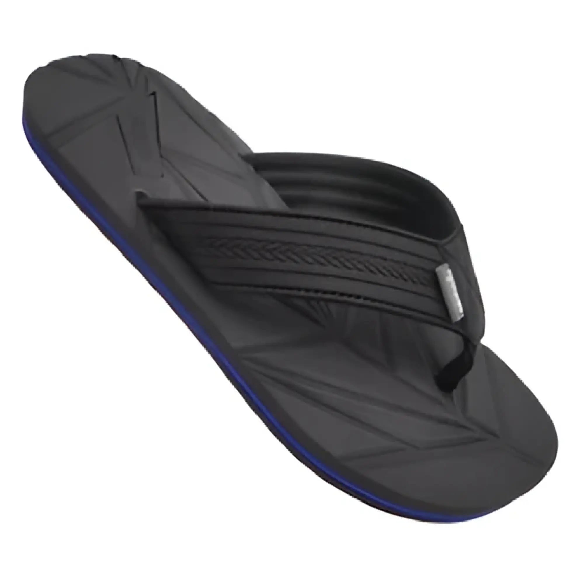 Matrix sandal black flip-flop with textured rubber sole and subtle purple trim along the edge