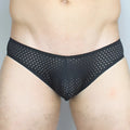 Black mesh mckillop gbpl gravity brief expose lycra with small white dots pattern for breathable comfort