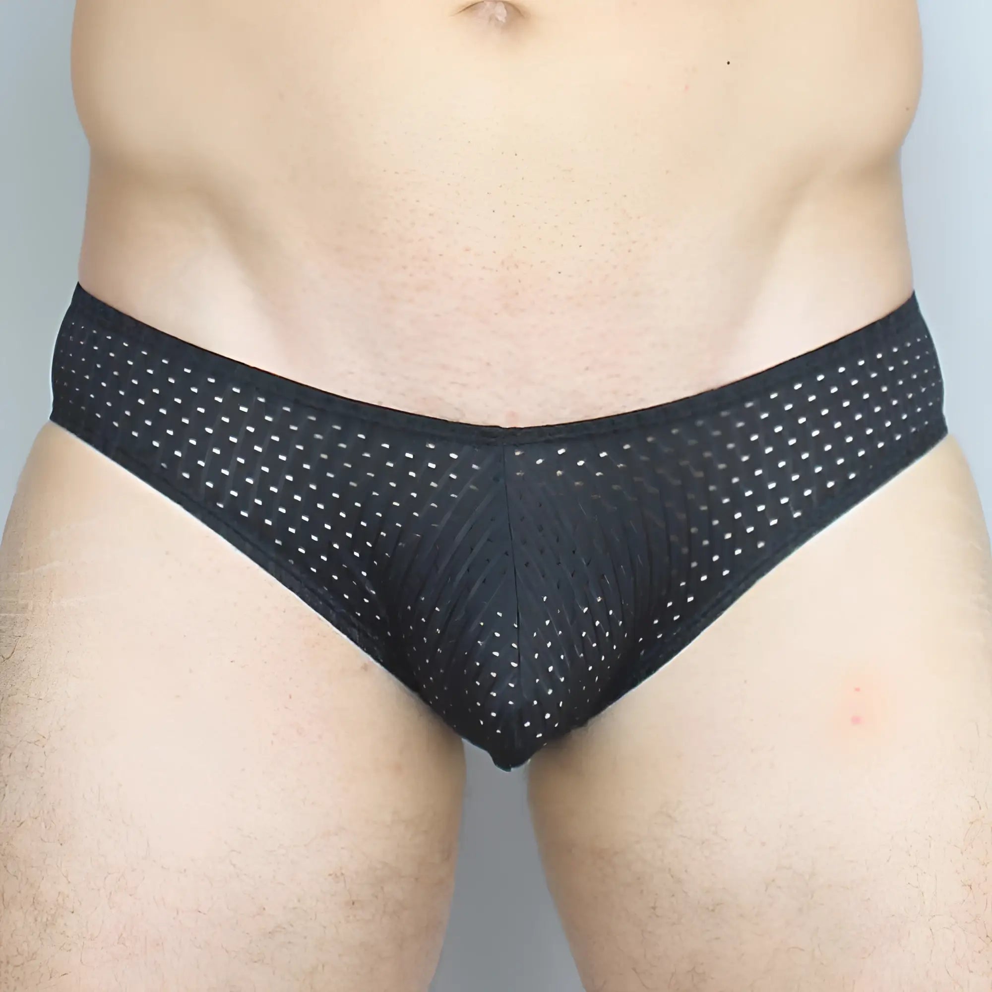 Black mesh mckillop gbpl gravity brief expose lycra with small white dots pattern for breathable comfort