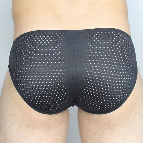 Black mesh mckillop gbpl gravity brief expose lycra briefs with subtle white dot pattern and breathable fabric