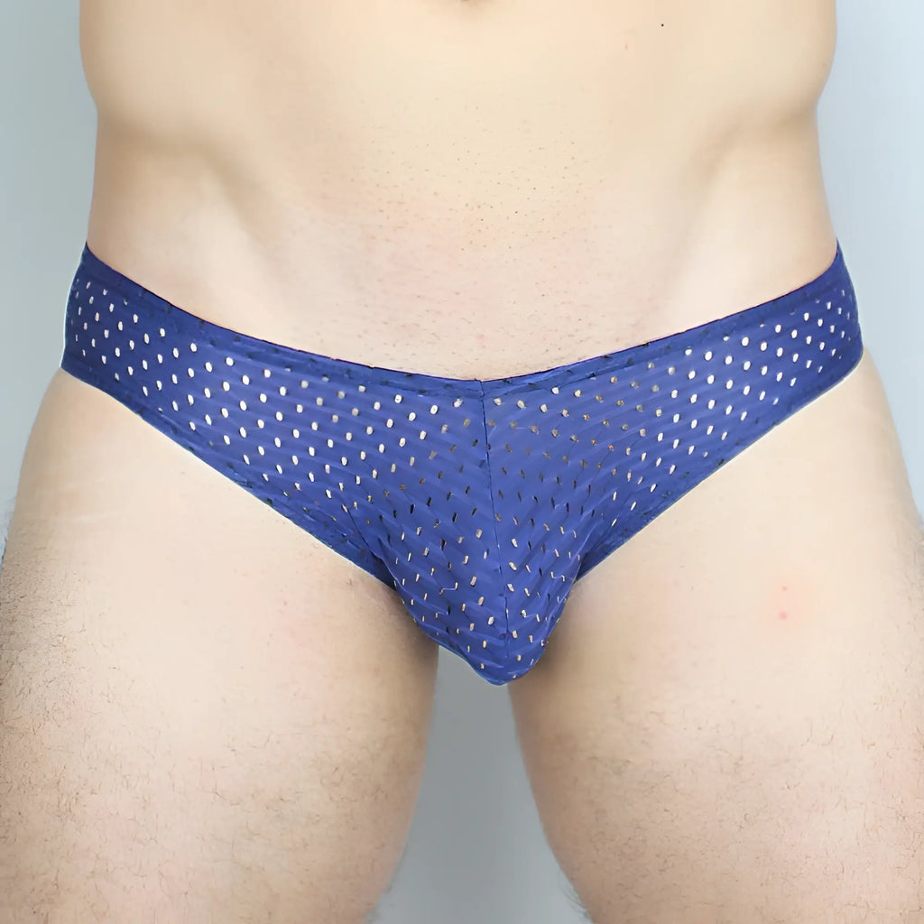 Blue mesh mckillop gbpl gravity brief expose lycra with small white dots pattern for breathable comfort